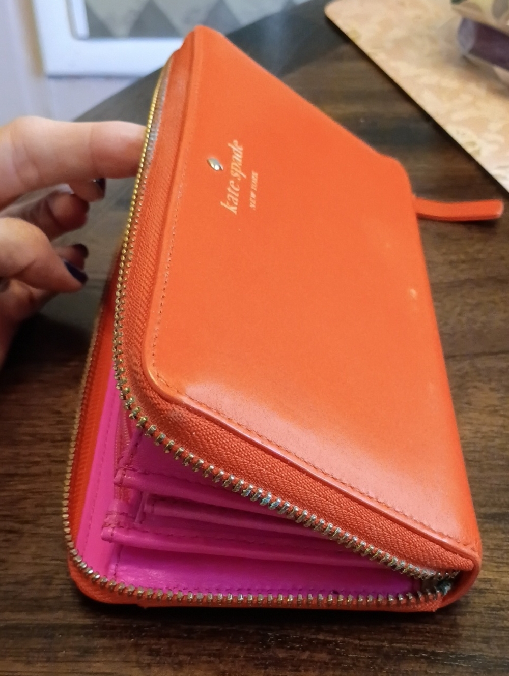 kate spade orange and hot pink Zip-Around Wallet